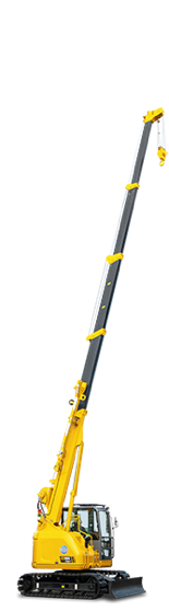 Мини-гусеничный кран MAEDA CC985 вид сбоку, стрела полностью выдвинута и поднята вверх